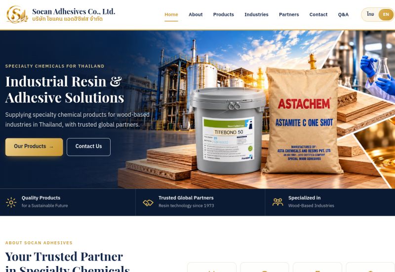 ภาพหน้าจอเว็บไซต์ Socan Adhesives